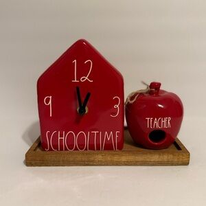 Rae Dunn | Red Schooltime Clock & Apple Decor NIB